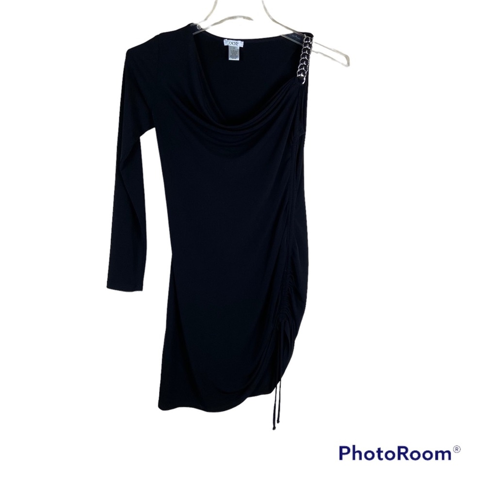 Cache Y2k Black Asymmetrical One Shoulder Mini Dr… - image 1